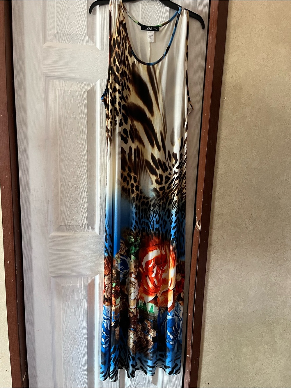 Midnight Velvet Mixed Print Maxi Dress Animal Floral XL Like New